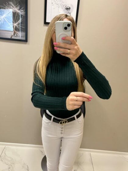 SWETER GOLF PRĄŻKOWANY BUTELKOWA ZIELEŃ - obrazek 2